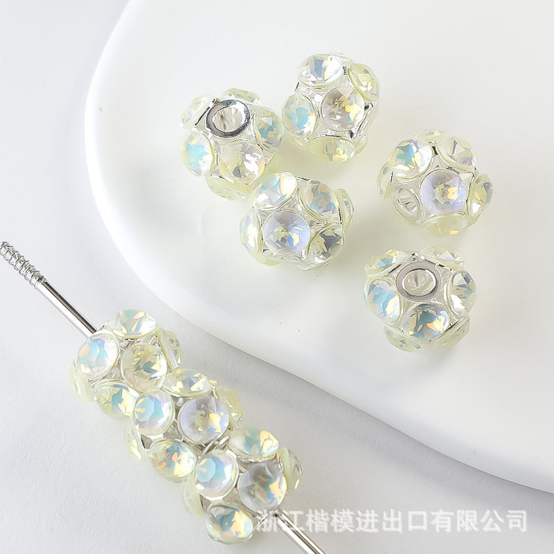 Wholesale 50PCS DIY Alloy Hollow Zircon Diamond Ball Color Rhinestone Hanging Ball